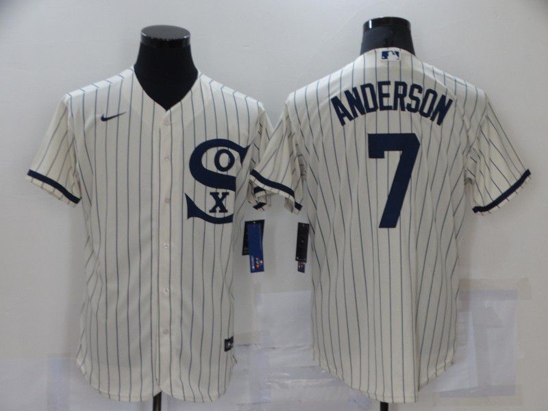 Men Chicago White Sox 7 Anderson Cream stripe Dream version Elite Nike 2021 MLB Jersey